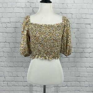 Boohoo Square Neck Puff Sleeve Floral Yellow Sunny 10